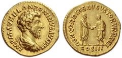 The Roman Empire Marcus Aurelius augustus, 161 – 180 Aureus December 161-December 162, AV 7.30 g. IMP M AVREL ANTONINVS AVG P M Bareheaded, draped and cuirassed bust r. Rev. CONCORDIAE AVGVSTOR TR P X