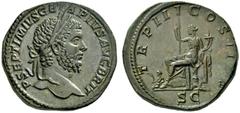 The Roman Empire Geta augustus, 209 – 212 Sestertius 211, Æ 27.52 g. P SEPTIMIVS GETA PIVS AVG BRIT Bearded and laureate head r. Rev. TR P III COS II P P Female figure (Italia) seated l., holding scep