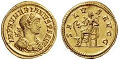 The Roman Empire Numerianus augustus, 282 – 283 Aureus 284, AV 4.92 g. IMP NVMERIANVS P F AVG Laureate and cuirassed bust r., with drapery on far shoulder. Rev. SALV – S AVGG Salus seated l., feeding 