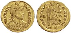 The Roman Empire Johannes, 422-423 Solidus, Mediolanum 423–425, AV 4. 74 g. D N IOHAN – NES P F AVG Rosette-diademed, draped and cuirassed bust r. Rev. VICTORI – A AVGGG Emperor standing r., holding s