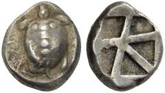 Greek Coins Aegina, Aegina Stater circa 480-457, AR 12.00 g. Sea turtle. Rev. Skew pattern within incuse square. Milbank pl. 1, 15. Dewing 1674. Struck on a large flan and very fine From a private Aus