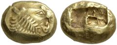 Greek Coins Kings of Lydia, uncertain king before 561 Trite, Sardis circa 600-560, EL 4.76 g. Lion’s head with open jaws; on forehead, dot. Rev. Rough incuse punch. SNG Kayhan 1013. Weidauer 89. Good 