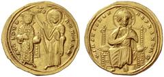 The Byzantine Empire Romanus III Argyrus, 1028 – 1034 Histamenon 1028-1034, AV 4.43 g. Christ, nimbate, enthroned facing raising r. hand in benediction and holding Book of Gospels in l. Rev. Romanus o