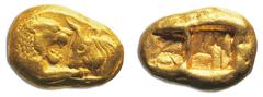 JDL Collection Part II: Geek Coins ASIA. LYDIA UNDER PERSIAN DOMINATION. SARDIS, Stater 546–520, Persic standard, AV 8.05 g. Obv. Foreparts of lion right and bull left, face-to-face. Rev. Two incuse s