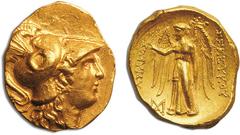 JDL Collection Part II: Geek Coins ASIA. KINGDOM OF SYRIA. SELEUCUS I NICATOR, 312/11–281. Distater, Cappadocian, Syrian, or Mesopotamian mint after 305, Attic standard, AV 17.17 g. Obv. Helmeted head