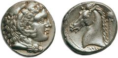 JDL Collection Part II: Geek Coins CARTHAGE. Tetradrachm, Sicilian mint c. 300, Attic standard, AR 17.20 g. Obv. Head of young Heracles right, wearing skin of Ne- mean lion. Rev. [= ‘MHMHNT ( am macha