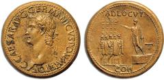 JDL Collection Part II: Roman Coins THE ROMAN EMPIRE. CALIGULA, March 18, 37 – January 24, 41. Sestertius, Rome 37–38, Æ 30.05 g. Obv. CAESAR AVG GERMANICVS PON M TR POT His laureate head left; border