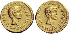 The Roman Republic Octavianus and Marcus Antonius. Aureus, Gallia Transalpina and Cisalpina 43, AV 7.97 g. C·CAESAR ·IMP·III·VIR·R·P·C·PONT·NT(ligate)·AV(ligate)G Bearded head of Octavian r. Rev. M·AN