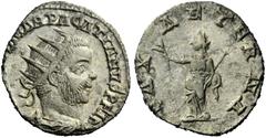 The Roman Empire Pacatian, usurper 248 – 249 Antoninianus, Viminacium 248-249, AR 3.42 g. [IMP TI CL] MAR PACATIANVS P F AV Radiate, draped and cuirassed bust r., seen from behind. Rev. PAX AETERNA Pa