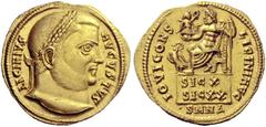 The Roman Empire Licinius I, 308 – 324 Aureus, Nicomedia 317, celebrating the Decennalia of November 11, AV, 5.231 g. LICINIVS – AVGVSTVS Laureate head r. Rev. IOVI CONS – LICINI AVG Jupiter, nude to 