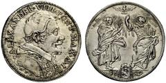 COLLEZIONE GdF DI TESTONI ITALIANI Stato Pontificio Alessandro VIII (Pietro Ottoboni), 6 ottobre 1689-1 febbraio 1691 Testone a. I/1689, AR 9,15 g. ALEXANDER·VIII·PONT·MAX·A·I· Busto a d. con camauro 