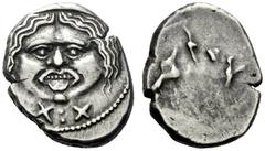The M.L. Collection of Coins of Magna Graecia and Sicily Etruria, Populonia 20 Asses circa 300-250, AR 7.99 g Gorgoneion facing; below, X:X. Rev. Blank with rough excrescences. Petrillo-Serafin AIIN 1