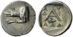 The J. FALM Collection: Miniature Masterpieces of Greek Coinage depicting Animals Argolis, Argos Triobol circa 80-50, AR 2.38 g. Forepart of wolf l. Rev. Λ – Y / AΔA around large A beneath which, boar