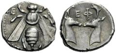 The J. FALM Collection: Miniature Masterpieces of Greek Coinage depicting Animals Ephesus Rhodian diobol circa 390-330, AR 0.99 g. E – Φ Bee seen from above. Rev. EΦ two confronted stag’s heads. SNG K