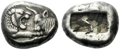 The J. FALM Collection: Miniature Masterpieces of Greek Coinage depicting Animals Lydia, time of Croesus and later circa 560-520 Siglos, Sardis circa 560-520, AR 5.28 g. Confronted foreparts of lion a