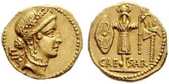 The Collection of Roman Republican Coins of a Student and his Mentor Part III Julius Caesar. Aureus, mint moving with Caesar 13 July 48-47 BC, AV 8.55 g. Female head r., wearing diadem and oak wreath;
