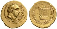 The Collection of Roman Republican Coins of a Student and his Mentor Part III Cn. Domitius Ahenobarbus. Aureus, mint moving with Ahenobarbus in 41 BC, AV 8.00 g. AHENOBAR Bare male head (Ahenobarbus ?