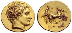 Greek Coins Kingdom of Macedonia, Philip II, 359 – 336 and posthumous issues Stater, Amphipolis circa 323-315, AV 8.59 g. Laureate head of Apollo r. Rev. Prancing biga r., driven by charioteer holding