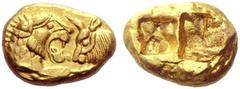 Greek Coins Kings of Lydia, Croesus circa 561-546 and later issues Stater light series, Sardis circa 505-500, AV 8.08 g. Confronted foreparts of lion, with extended r. foreleg, and bull. Rev. Bipartit