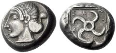 Greek Coins Dynasts of Lycia, Sppñtaza circa 450 -430/420 Stater, Phellus (?) circa 450-430/420, AR 9.73 g. Diademed female head l. (Aphrodite). Rev. Sppñtaza in Lycian characters around tetrasceles, 
