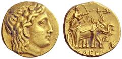 Greek Coins Seleucid kings of Syria, Seleucus I Nicator Stater, Susa circa 287, AV 8.61 g. Laureate head of Apollo r. Rev. [BAΣIΛEΩΣ] Artemis about to shoot arrow in elephant biga r.; above, horizonta