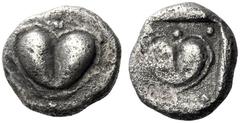 Greek Coins Cyrene Hemidrachm circa 495-475, AR 2.90 g. Silphium fruit. Rev. Silphium fruit; around, six pellets. BMC 35. SNG Copenhagen 1171 var. Very rare. Good very fine