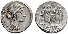 Roman Republican Coins M. Junius Brutus. Denarius 54, AR 3.75 g. LIBERTAS Head of Libertas r. Rev. The consul L. Junius Brutus walking l. between two lectors preceded by an accensus . In exergue, BRVT