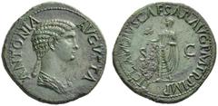 The Roman Empire In the name of Antonia, wife of Nero Claudius Drusus Dupondius circa 41-50, Æ 13.40 g. ANTONIA – AVGVSTA Draped bust r., hair in long plait behind neck. Rev. TI CLAVDIVS CAESAR AVG P 
