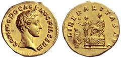 The Roman Empire Commodus caesar, 166 – 177 Aureus 172-175, AV 7.31 g. COMMODO CAES AVG FIL GERM Bare head r. Rev. LIBERALITAS AVG Commodus seated l. on platform; on his side, Liberalitas standing l.,