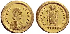 The Roman Empire Aelia Eudocia, wife of Theodosius II Medallion of 2 solidi, Constantinopolis 423, AV 8.94 g. AEL EVDO – CIA AVG Pearl-diademed and draped bust r. Rev. SALVS REI – PVBLICAE The Empress