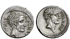 The Roman Republic Q. Pompeius Rufus. Denarius 54, AR 4.13 g. Q POM·RV[FI] – RVFVS·C[OS] Bare head of Q. Pompeius Rufus r. Rev. SVLLA·COS Bare head of Sulla r. Babelon Cornelia 48 and Pompeia 4. Syden