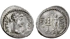 Imperatorial Issues Q. Caepio Brutus and C. Flavius Hemic. Denarius, military mint moving with Brutus in Lycia 43-42, AR 3.65 g. C·FLAV·HEMI[C]·LEG·PRO·PR Draped bust of Apollo r.; before, lyre. Rev. 