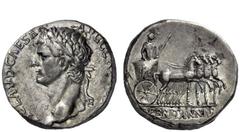 The Roman Empire Claudius, 41 – 54 Didrachm, Caesarea Cappadociae circa 44-48, AR 7.61 g. TI CLAVDIVS CAESAR – AVG GER[M P M TR P] Laureate head l. Rev. Claudius in slow triumphal quadriga r., holding