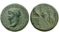 The Roman Empire Nero augustus, 54 – 68 Sestertius, Lugdunum circa 66, Æ 25.42 g. IMP NERO CAESAR AVG PONT MAX TR POT P P Laureate head l. with globe at point of bust. Rev. CONG – I – DAT – POP Nero s
