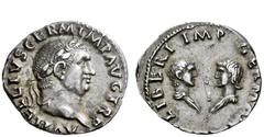 The Roman Empire Vitellius, January – December 69 Denarius late April-20 December 69, AR 3.32 g. A VITELLIVS GERM IMP AVGVST TR P Laureate head of Vitellius r. Rev. LIBERI IMP GERM A[VG] Confronted an