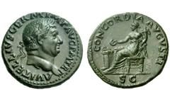 The Roman Empire Vitellius, January – December 69 As late April-December 69, Æ 11.57 g. A VITELLIVS GERM IMP AVG PM TR P Laureate head r. Rev. CONCORDIA AVGVSTI Concordia seated l., holding cornucopia