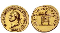 The Roman Empire Titus augustus, 79 – 81. The Atonement Series Aureus 1st January-30th June 80, AR 7.29 g. IMP TITVS CAES VESPASIAN AVG P M Laureate head l. Rev. TR P IX IMP XV COS VIII P P Thunderbol