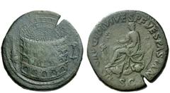 The Roman Empire Domitian augustus, 81 – 96 Sestertius 81-82, Æ 27.56 g. Aerial view of the Flavian amphitheatre (the Colosseum); on l., Meta Sudans and on r., porticoed building. Rev. DIVO AVG T DIVI