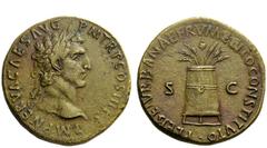 The Roman Empire Nerva, 96 – 98 Sestertius 97, Æ 24.37 g. IMP NERVA CAES AVG – P M TR P COS III P P Laureate head r. Rev. PLEBEI VRBANAE FRVMENTO CONSTITVTO S – C Modius containing six corn ears and a