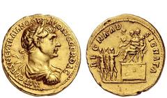 The Roman Empire Trajan, 98 – 117 Aureus Winter 114-beginning 116, AV 7.41 g. IMP CAES NER TRAIANO OPTIMO AVG GER DAC Laureate, draped and cuirassed bust r. Rev. REGNA AD – SIGNATA Trajan seated l. on