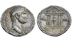The Roman Empire Hadrian, 117 – 138 Cistophoric tetradrachm, Ephesus circa 128-129, AR 10.32 g. HADRIANVS – AVG COS III P P Bare head r. Rev. DIA – NA Tetrastyle temple within which cultus statue of D
