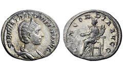 The Roman Empire Tranquillina, third wife of Gordian III Antoninianus or double-denarius 241, AR 3.79 g. SABINA TRANQVILLINA AVG Diademed and draped bust r., on crescent. Rev. CONCORDIA AVGG Concordia