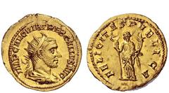 The Roman Empire Trebonianus Gallus, 251 – 253 Binio circa 251-253, AV 6.36 g. IMP CAE C VIB TREB GALLVS AVG Radiate, draped and cuirassed bust r. Rev. FELICITAS PVBLICA Felicitas standing l., holding