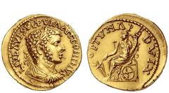 The Roman Empire Uranius Antoninus, 253 – 254 Aureus, Emesa 253-254, AV 5.39 g. L IVL AVR SVLP VRA ANTONINVS Laureate, draped and cuirassed bust r. Rev. FORTVNA PEDVIX Fortuna seated l. on throne, hol