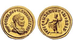 The Roman Empire Diocletian, 284 - 305 Aureus, Cyzicus 286, AV 5.30g. IMP C C VAL DIOCLETIANVS P F AVG Laureate, draped and cuirassed bust r. Rev. IOVI CONSERVATORI ORBIS Jupiter standing l., holding 