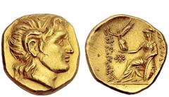 Greek Coins Kingdom of Thrace, Lysimachus 323 – 281 and posthumous issues Stater, Uranopolis (?) circa 286/5-282-1, AV 8.58 g. Diademed head of deified Alexander r., with the horn of Ammon. Rev. Athen