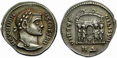 The Roman Empire Galerius Maximianus Caesar, 293-305 No.: 503 Estimate: CHF 1300 d=20 mm Argenteus, Heraclea circa 295, AR 3.25 g. MAXIMIAN – VS CAESAR Laureate head r. Rev. VIRTS – MILITVM The four p