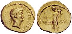 The George W. La Borde Collection of Roman Aurei Part I THE ROMAN REPUBLIC Marcus Antonius. Aureus, mint moving with M. Antonius in 41 BC, AV 8.05 g. M ANTONIVS·IM[P III R·]P·C Bare head of Mark Anton