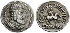 GREEK COINS Persia, Kings of Khwarazmia (Chorasmia), Artabanos III Tetradrachm first century AD, AR 13.36 g. Bearded bust right, wearing cap-like headdress with posterior flap; behind, Nike flying rig