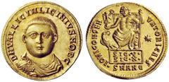 THE ROMAN EMPIRE Licinius II caesar, 317 – 324 Aureus, Antiochia 321–322, AV 5.28 g. DN VAL LICIN LICINIVS NOB C Draped and cuirassed bust facing. Rev. IOVI CONSER – VATORI CAES Jupiter seated facing 